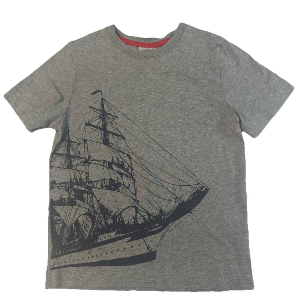 Hanna Andersson Boys Gray Ship Graphic T Shirt Size 120 100% Cotton